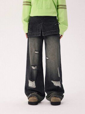 CHUU Wide-Leg Distressed Jeans – Worn Once, Like New